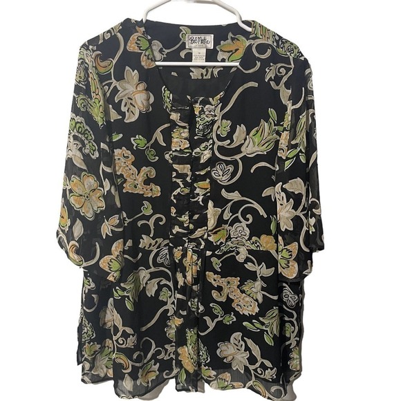 Bob Mackie Vintage Art to Wear Floral Flowy Top w/Half Button Detail - Picture 1 of 7
